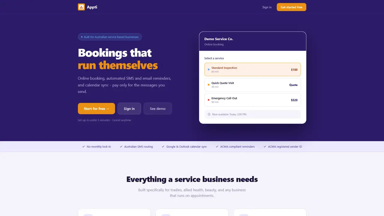 Appti website screenshot